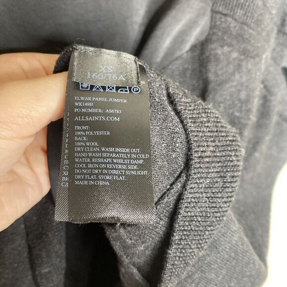 AllSaints Merino Wool Black/Grey V Neck Sweater Blouse Size XS - Picture 9 of 11